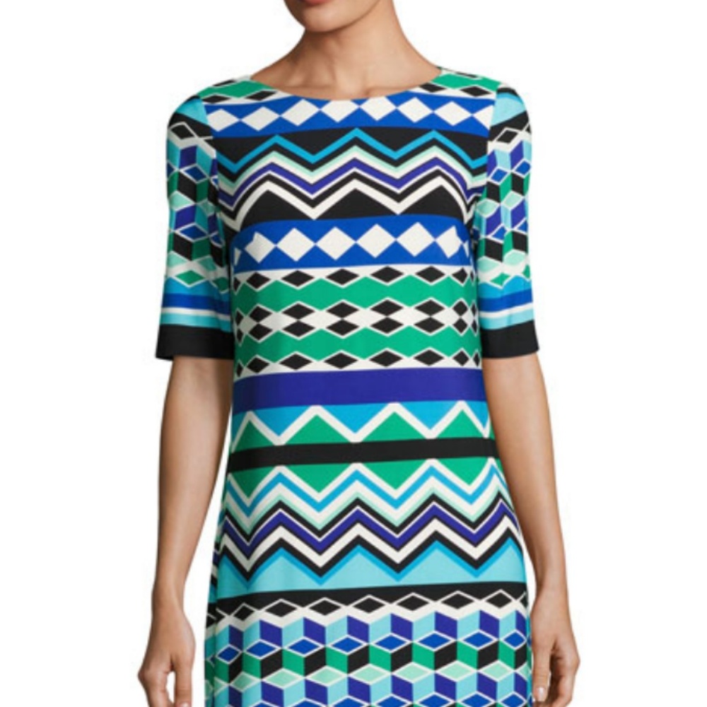 Eliza J Geometric Blue Knee Length Shift Dress